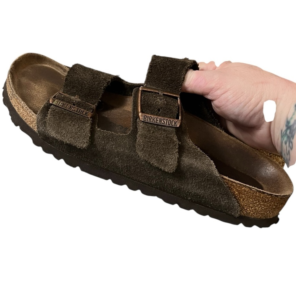 Birkenstock Arizona dark brown suede two strap sandals comfort boho
